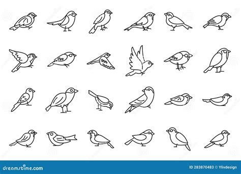 Sparrow Icons Set Outline Vector Fly Bird Stock Illustration