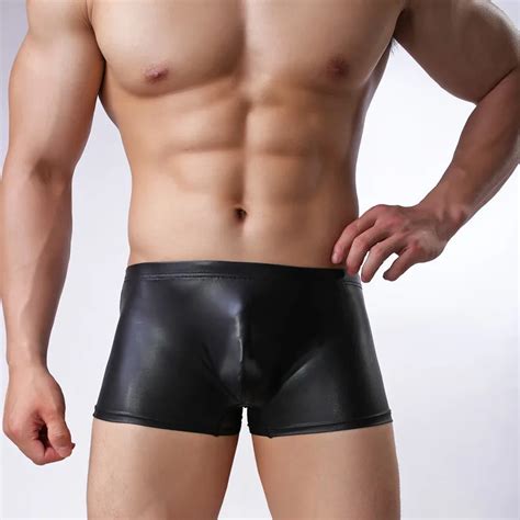 Sexy Men Pu Faux Leather Underwear Boxers Shiny Cool Men U Convex Pouch