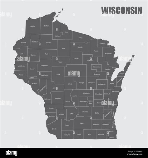 Wisconsin counties map Stock Vector Image & Art - Alamy