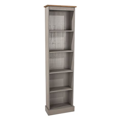 Azusa Grey Tall Narrow Painted Bookcase Grey Wax Self Assembly