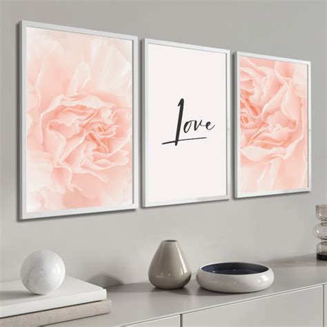 Kit 3 Quadros Decorativos Rosas Love Quarto Casal Moldura Elo7