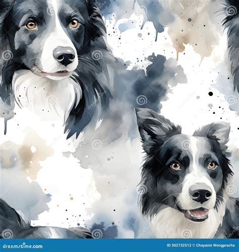 Border Collie Watercolor Dog Patter Ai Generated Stock Illustration