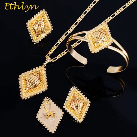 18 0US Ethlyn Top Quality Gold Color Square Ethiopian Women Wedding