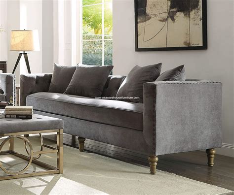 Sidonia Sofa Gray Velvet Fabric Usa Warehouse Furniture