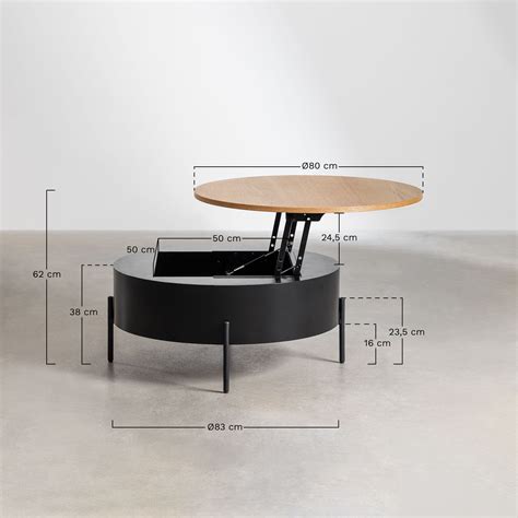 Mesa de centro redonda elevable en madera y acero (Ø80 cm) Tainara - SKLUM