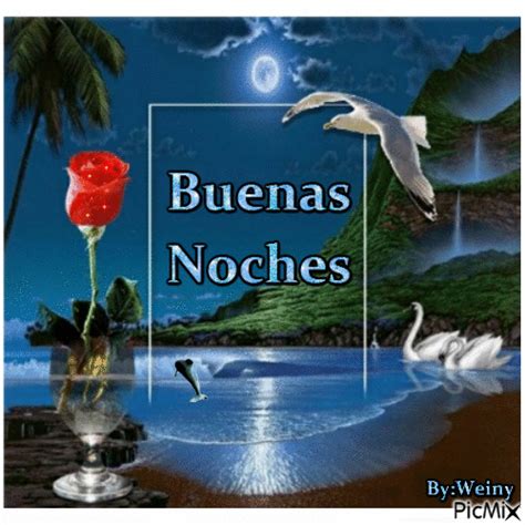 An Image Of A Painting With The Words Buenas Noches And Swans In Front