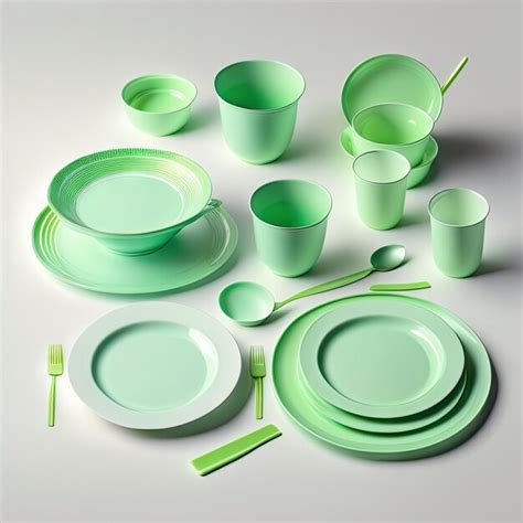 Premium Ai Image Light Green And White Set Of Disposable Plastic