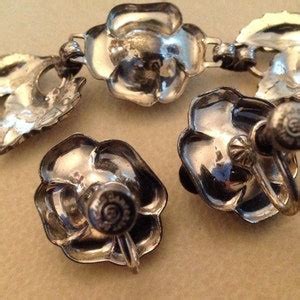 Vintage Danecraft Sterling Silver Bracelet And Earrings Rose Design Set