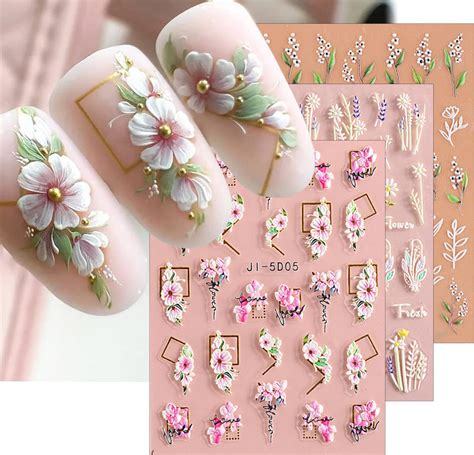 Jmeowio D Nagelsticker Blume Laub Nail Art Sticker Selbstklebend