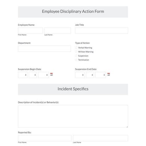 Disciplinary Action Form Template Formstack