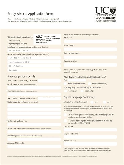 Fillable Online Study Abroad Application Form Iec Fax Email Print