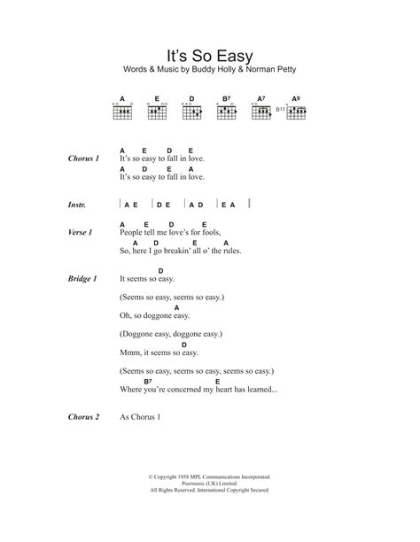 It's So Easy by Buddy Holly & The Crickets - Guitar Chords/Lyrics ...