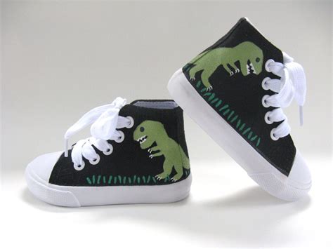 Dinosaur Shoes T Rex On Black Hi Top Sneakers Dinosaur