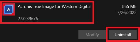 Acronis True Image For Western Digital Does Not Complete The Uninstall