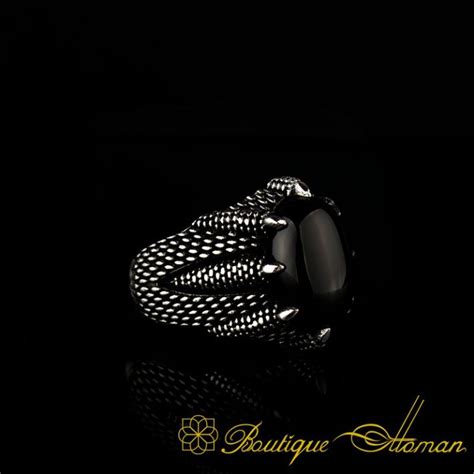 Claw Of Falcon Black Onyx Silver Ring Boutique Ottoman Exclusive