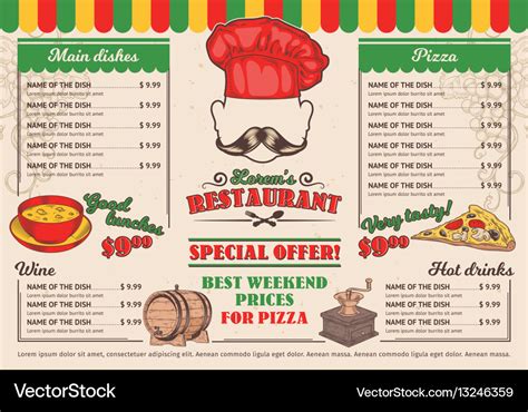 Italian restaurant menu a cafe Royalty Free Vector Image