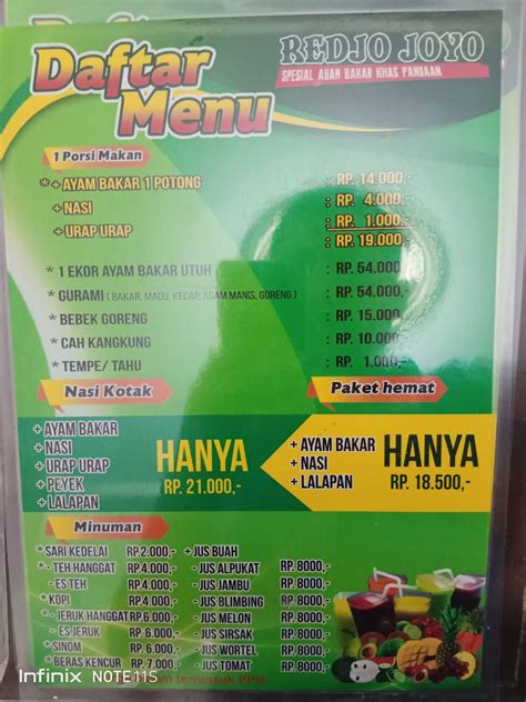 Menu At Lesehan Redjo Joyo Mojokerto Restaurant Mojokerto