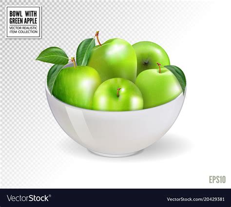 Green Apples In White Bowl Isolated Royalty Free Vector