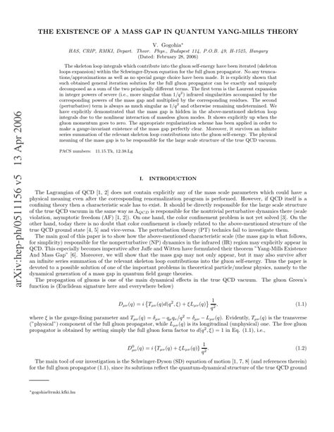 (PDF) The existence of a mass gap in quantum Yang-Mills theory