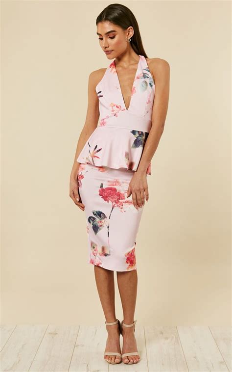 Pink Floral Peplum Dress Bella And Blue SilkFred Floral Peplum