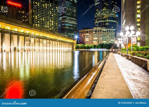 Reflecting Pool And Skyscrapers At Night Seen At Christian Science