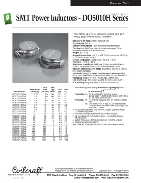 Do H Mld Datasheet Smt Power Inductors