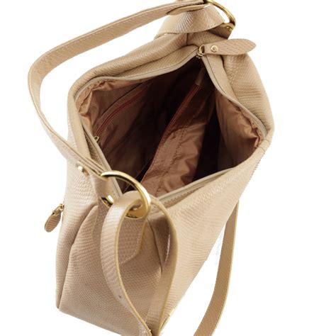 Bolsa Feminina de Couro Nude Alça de Ombro e Alça Transversal