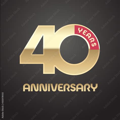 40 years anniversary vector logo, icon. Graphic symbol with golden ...