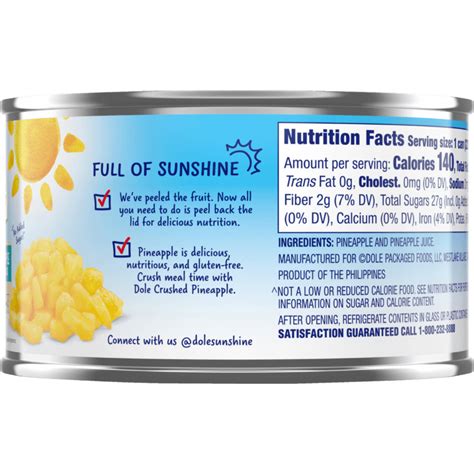 Dole Canned Pineapple Chunks Nutrition Facts Home Alqu