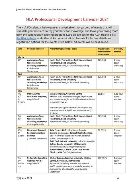 Pdf Hla Professional Development Calendar 2021