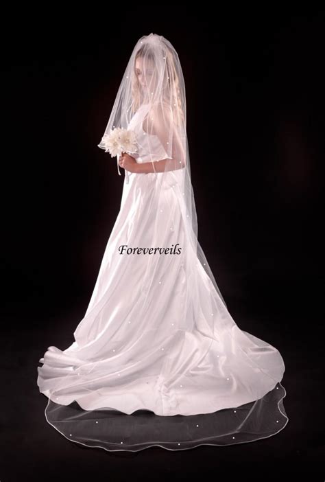 Rhinestone Cathedral Wedding Veil 2 Tier Flowing Long Bridal Veil