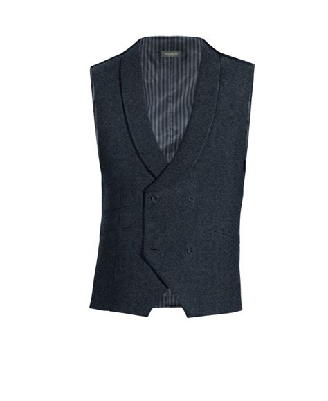 Chaleco De Traje Double Breasted De Tweed Azul Marino Con Solapa Redonda