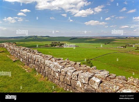 Roman Built Hadrian S Wall On Cawfield Crags Stretching Out Across The