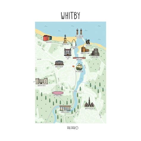 Map Of Whitby Print Illustrated Whitby Map Customisation