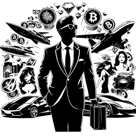 Black and white Illustration of a successful Business Man with Money ...