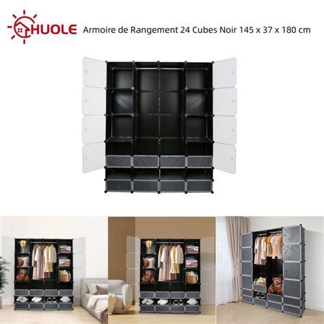 Armoire Meuble De Rangement 24 Cubes Pour Enfants HUOLE Noir