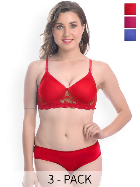 Buy Pibu Pack Of Self Designed Lace Cotton Lingerie Set F Pdcl Set R P B Lingerie Set For