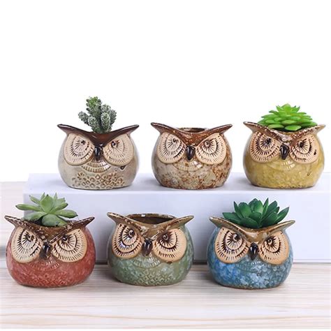 Inch Owl Pot Ceramic Flowing Glaze Base Serial Set Succulent Cactus