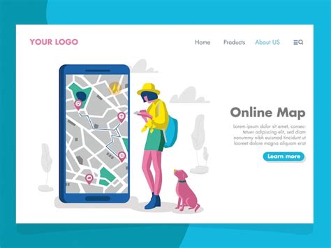 Online Map Illustration For Landing Page Premium Vector