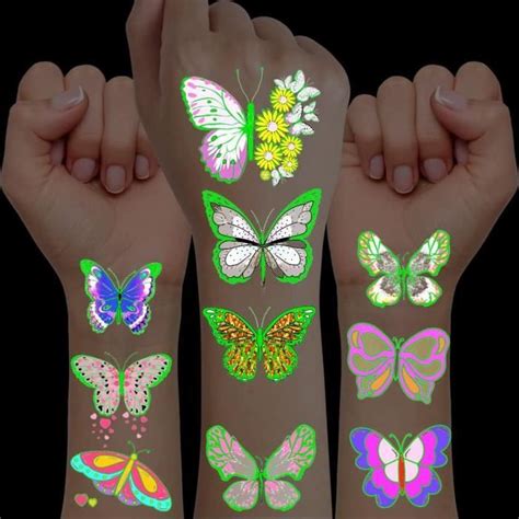 Enfants Tatouages Temporaires 12 Pcs Lumineux Papillon Etanche