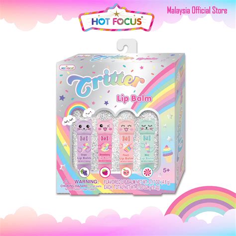 Hot Focus Critter Lip Balm Rainbow Beauties Set 089RB Washable Cosmetic Make Up Toy Set