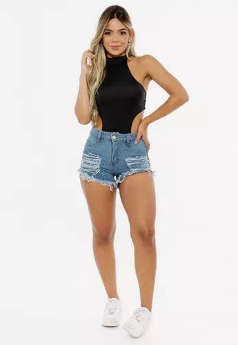 Short Jeans Feminino Cintura Alta Hot Pants Destroyed Parcelamento Sem Juros