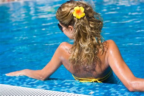 Blonde Girl In Swimming Pool Stock Image Image Of Beautiful Relaxing