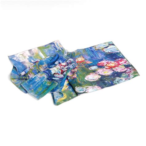 Claude Monet Silk Scarf Water Lilies Scarf Women Flower Shawl Wrap Art