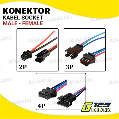 Jual Kabel Soket Konektor Socket Male Female LED Strip DC JST SM 2 3 4