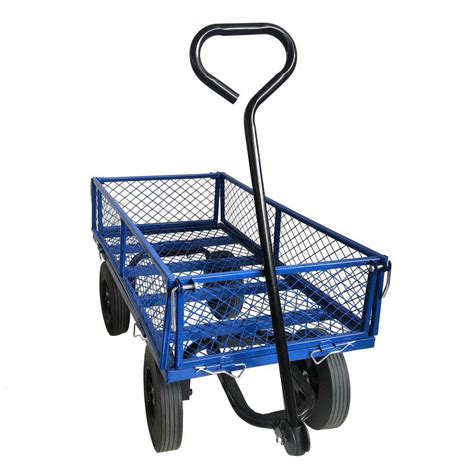 Tidoin 3.5 cu.ft. Blue Metal Folding Garden Cart with Metal Net QD-YDW2 ...