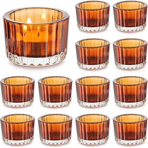 Inweder Glass Votive Candle Holders Cute Tealight Candle Holder Set Of 12 Amber