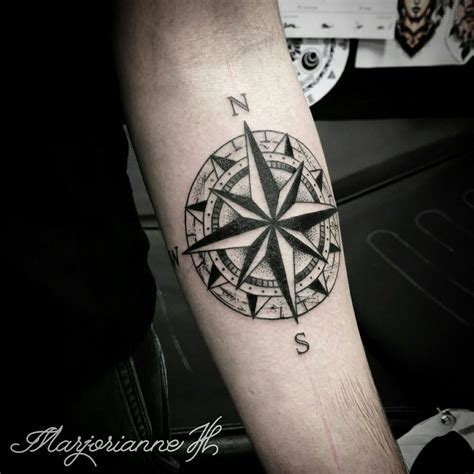 Compass Tattoo By Marjorianne Left Arm Tattoos Sleeve Tattoos Blackwork North Star Tattoos