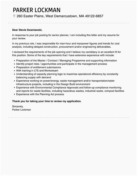 Senior Planner Cover Letter Velvet Jobs