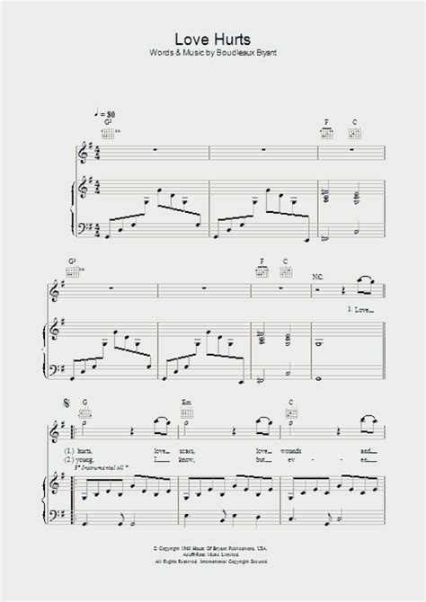 Love Hurts Piano Sheet Music | OnlinePianist